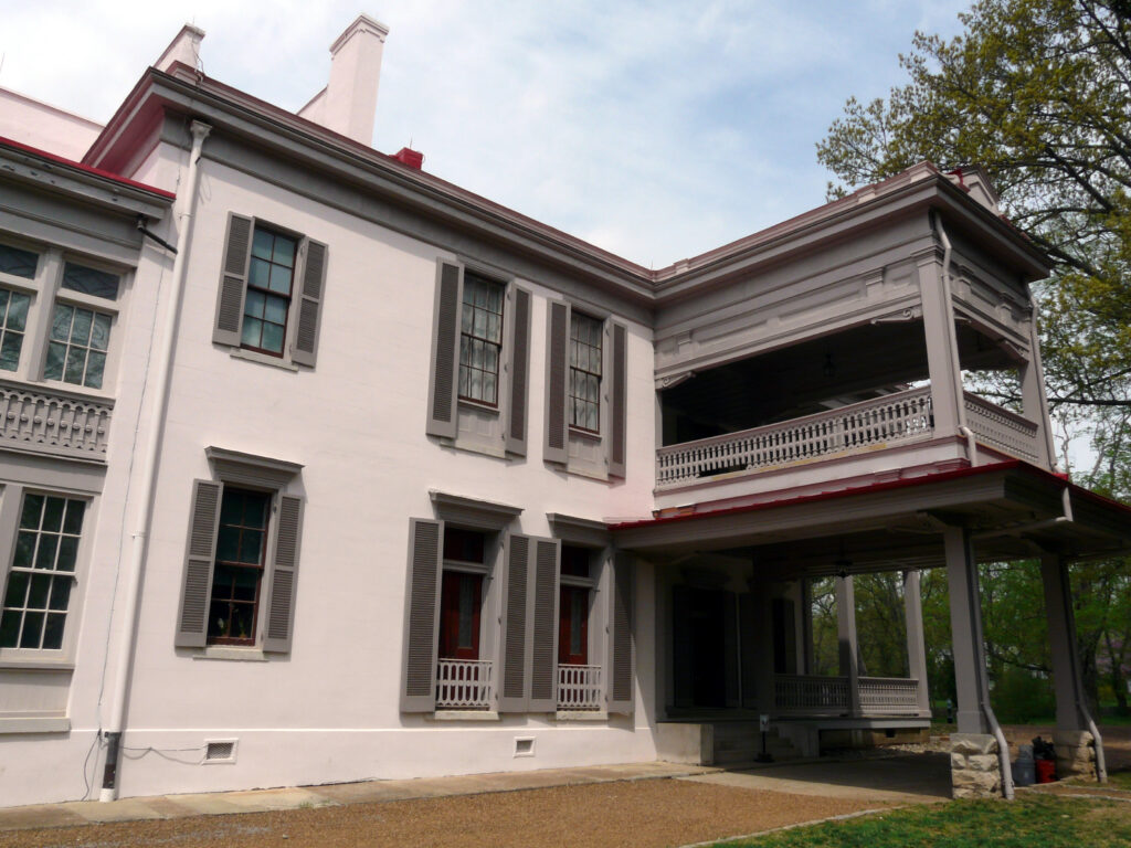 Belle Meade Plantation historic mansion with gutters and wraparound porch in Belle Meade Tennessee