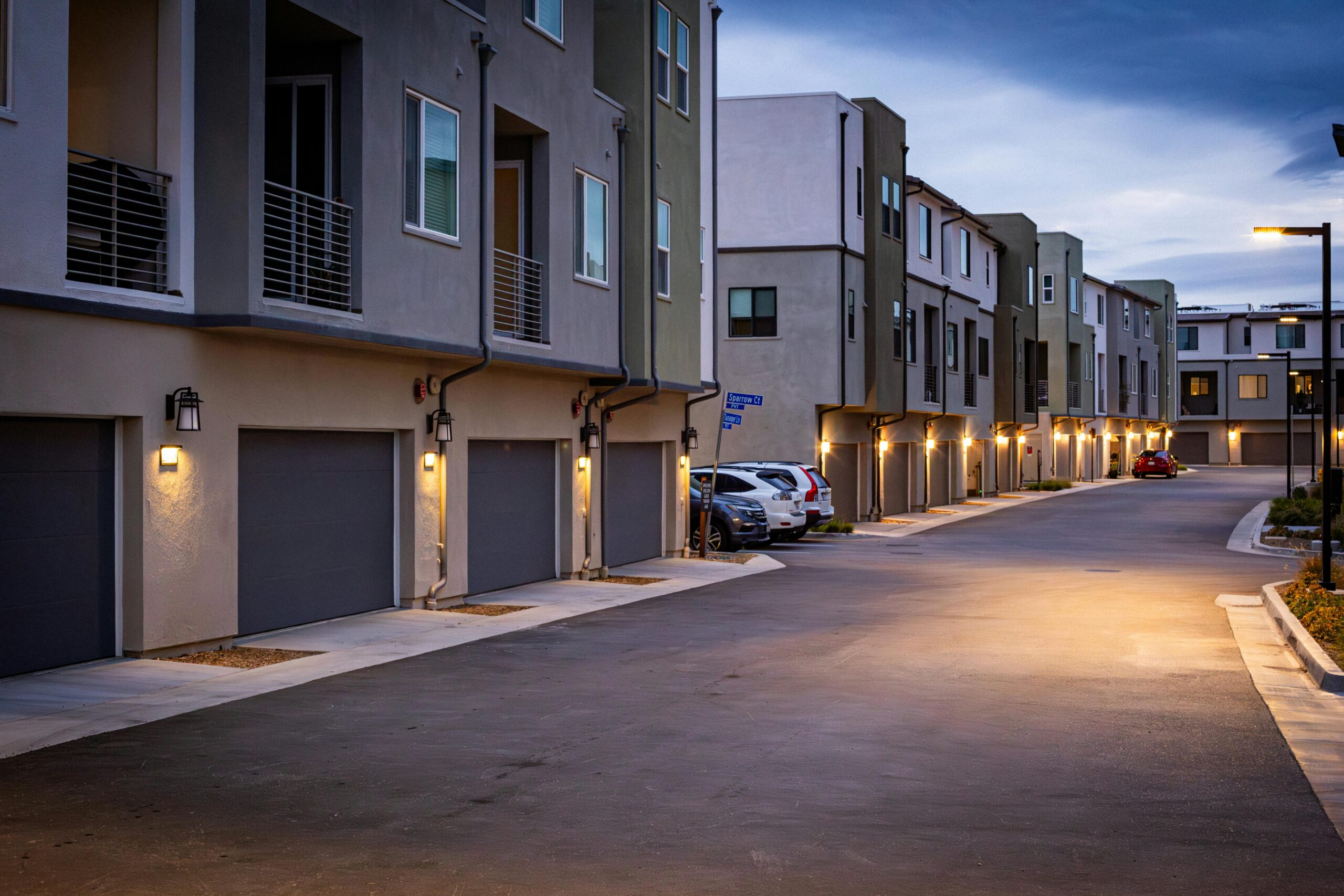 Apartment complex with well-maintained gutters